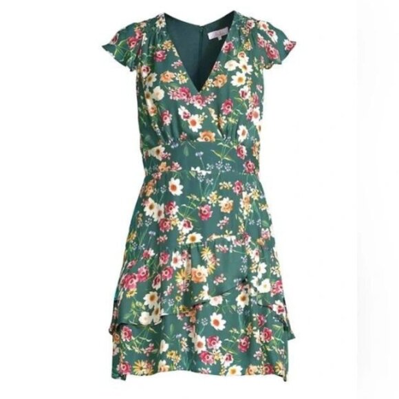 Parker Sloane Ruffle Floral Print Silk Blend Mini Dress Cacti Daisy 13741 - Picture 2 of 13